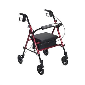 Adjustable Height Rollator with 6" Wheels By Drive Medical  RTL10261BL, Height adjustment on frame allows seat height to be adjusted from 18” to 22” in 1” increments, Removable, hinged padded back rest can be folded up or down, Ergonomic handles are easy