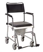 Portable Upholstered Wheeled Drop Arm Bedside Commode