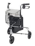 3 Wheel Rollator By Drive Medical 171, weight capacity 300lbs, chrome, •Comes standard with basket, tray and carry pouch, adjustable height. 