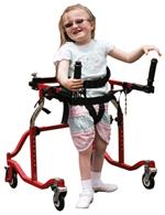 Tyke Luminator Posterior Gait Trainer rated up to 400lbs, seat harness, pelvic stabilizer, positioning bar, variable resistance tabs, swivel wheel locking bracket, limited lifetime warranty.  